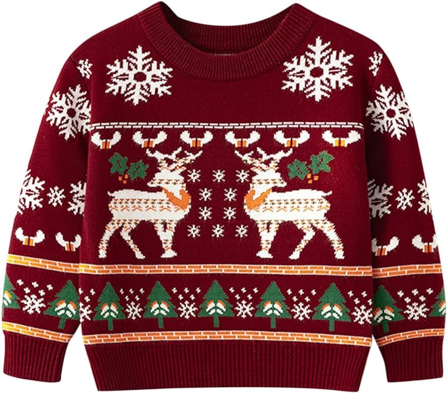 Baby Boy Girl Christmas Clothes Toddler Boys Girls Cartoon Christmas Deer Snowflake Sweater Winter W | Amazon (US)