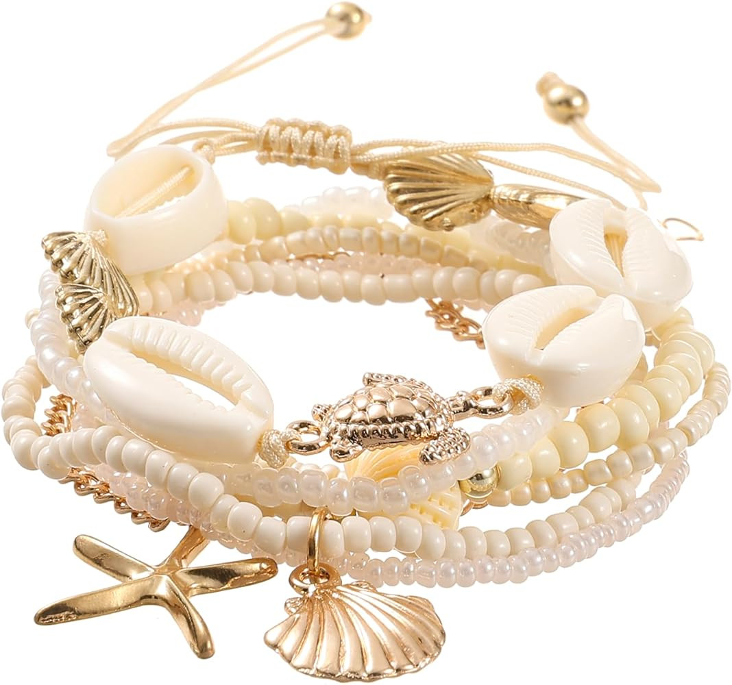 Boho Beach Bracelets Set for Wome Multilayer tassels bracelet Handmade summer Jewelry for Vacatio... | Amazon (US)