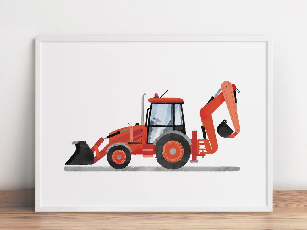 Red Backhoe Print, Transportation Decor, Digger Art, Kids Playroom Art, Construction Poster, Todd... | Etsy (US)