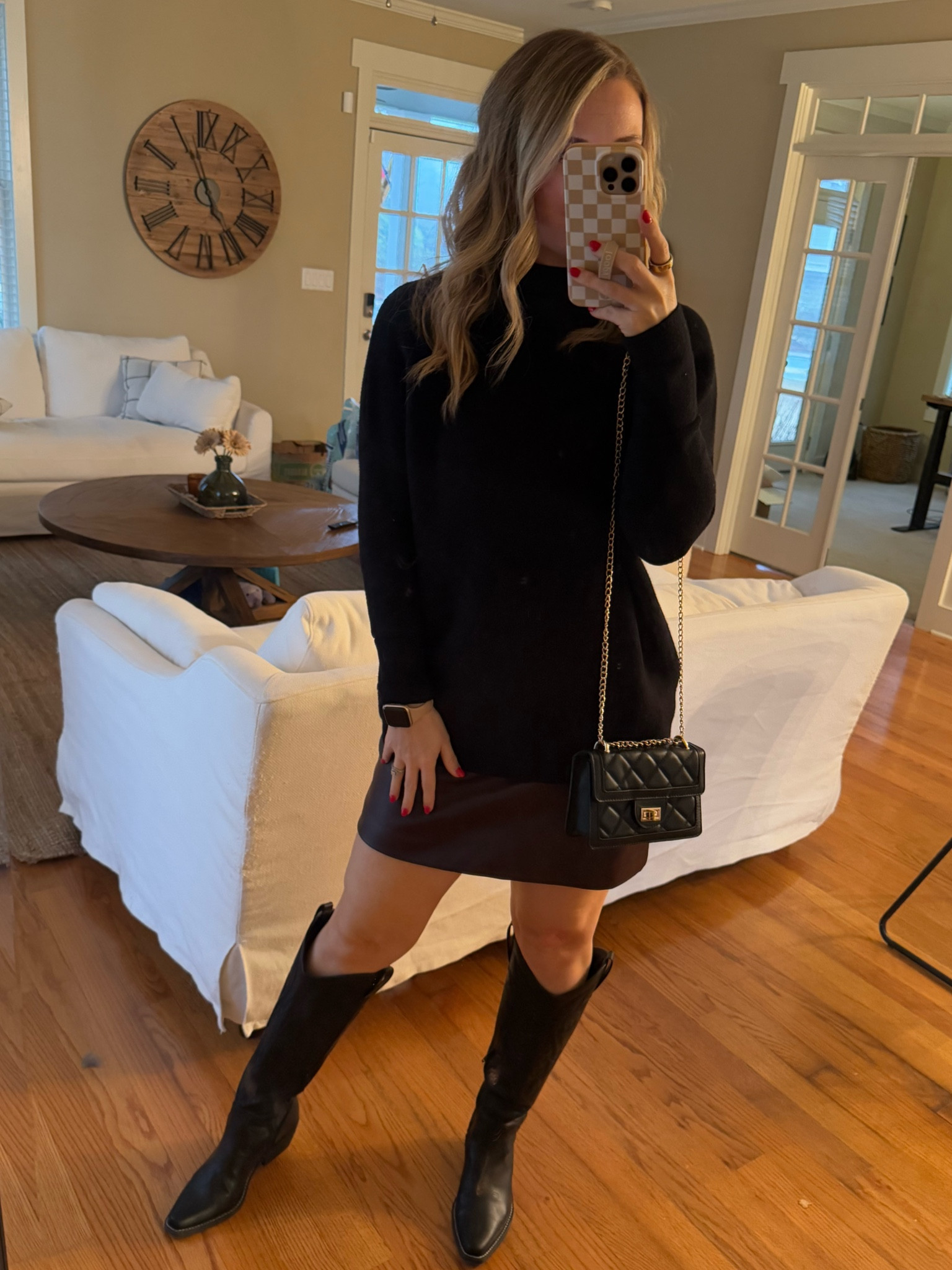 Ladies night winter outfit! Sweater with leather mini skirt and boots! Loving these Target & Amazon finds! 🫶🏻

#LTKMostLoved #LTKStyleTip #LTKFindsUnder50