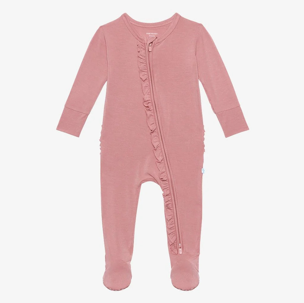 Footie Ruffled Zippered One Piece | Dusty Rose | Baby Girl Sleeper | Posh Peanut