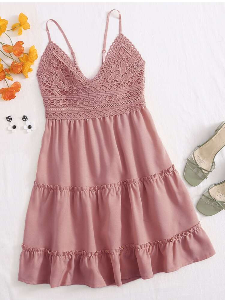 Floral Crochet Mini Cami Dress | SHEIN