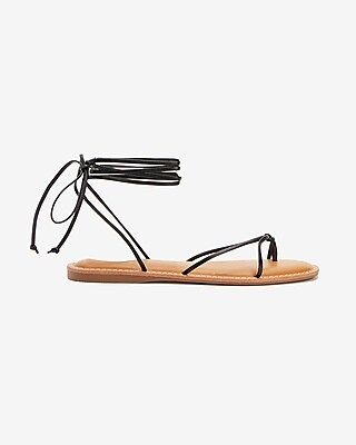 Lace-Up Strappy Thong Sandals Black Women's 7 | Express