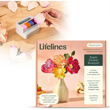 Lifelines FlowCrafts Paper Flower Bouquet Sensory Craft Kit for Teens & Adults, 5-Flower Bouquet with 80+ Petals, 2 Leafy Sprigs & Elegant Vase | Walmart (US)