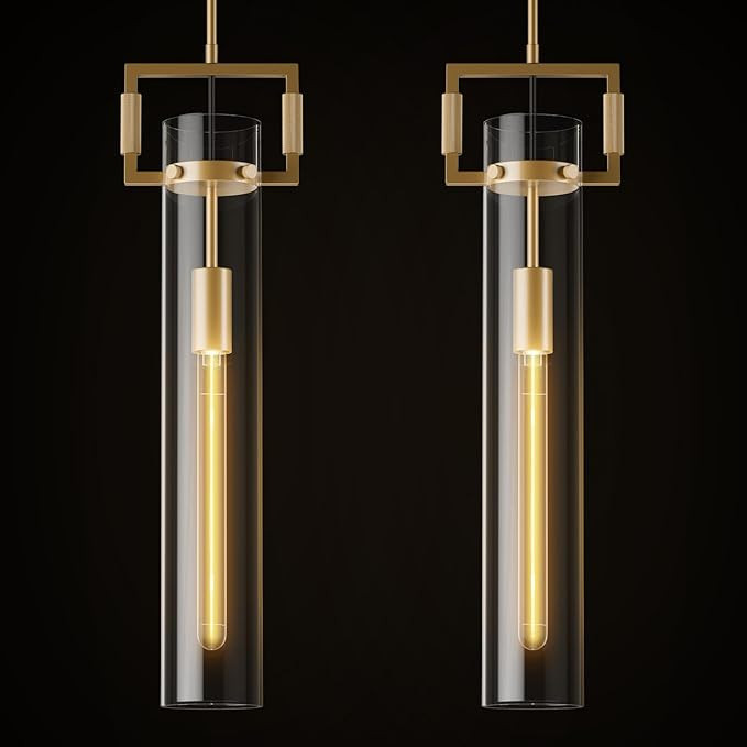 Modern Large Gold Pendant Light Fixture Set of 2-21.6 Inch Adjustable Hanging Chandelier with Gla... | Amazon (US)