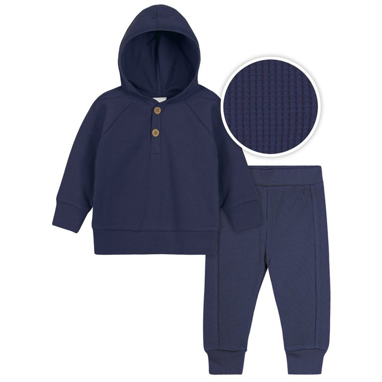 Modern Moments by Gerber Baby Boy Waffle Hoodie & Pant Outfit Set, 2-Piece, Sizes 0/3-24 Months | Walmart (US)