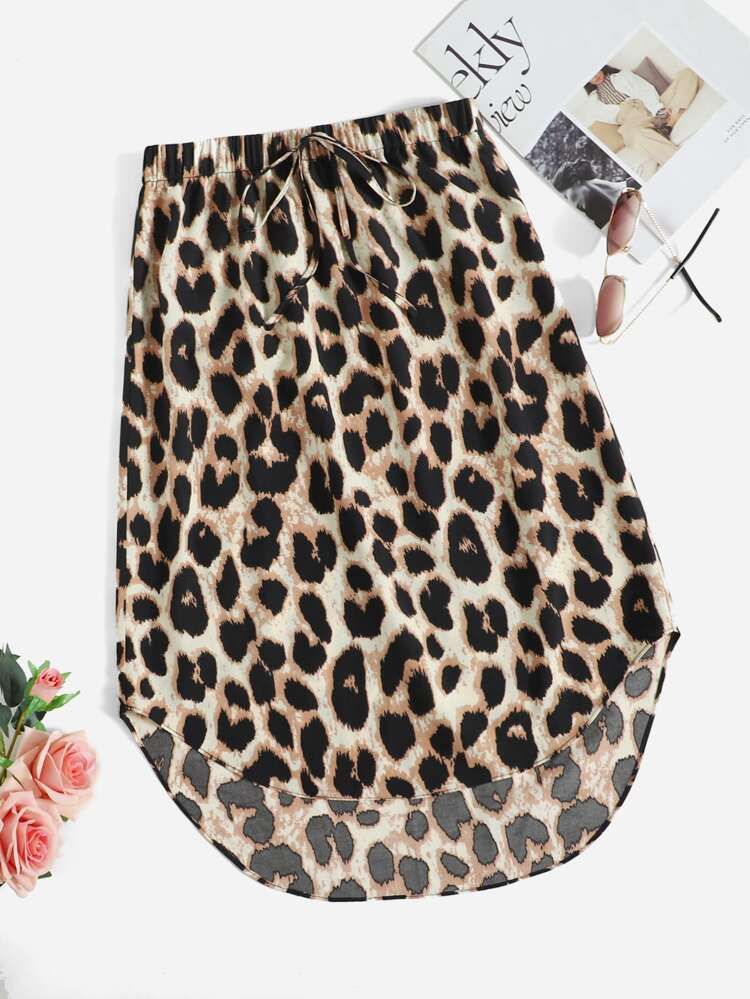 EMERY ROSE Leopard Knot Front High Low Hem Skirt | SHEIN