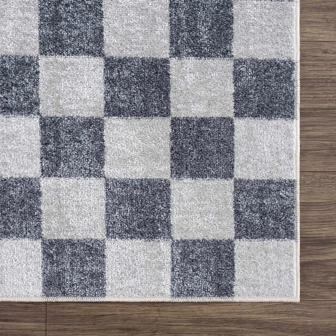 Alie Blue Gray Checkered Washable Rug | Boutique Rugs