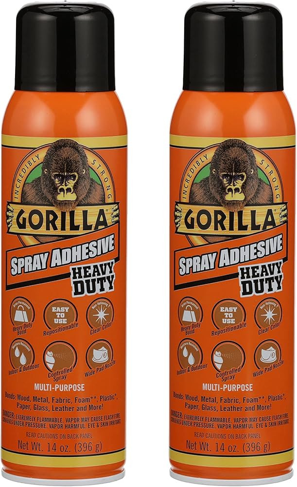 Gorilla Heavy Duty Spray Adhesive, Multipurpose and Repositionable, 14 Ounce, Clear, (Pack of 2) | Amazon (US)