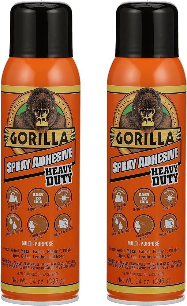 Gorilla Heavy Duty Spray Adhesive, Multipurpose and Repositionable, 14 Ounce, Clear, (Pack of 2) | Amazon (US)