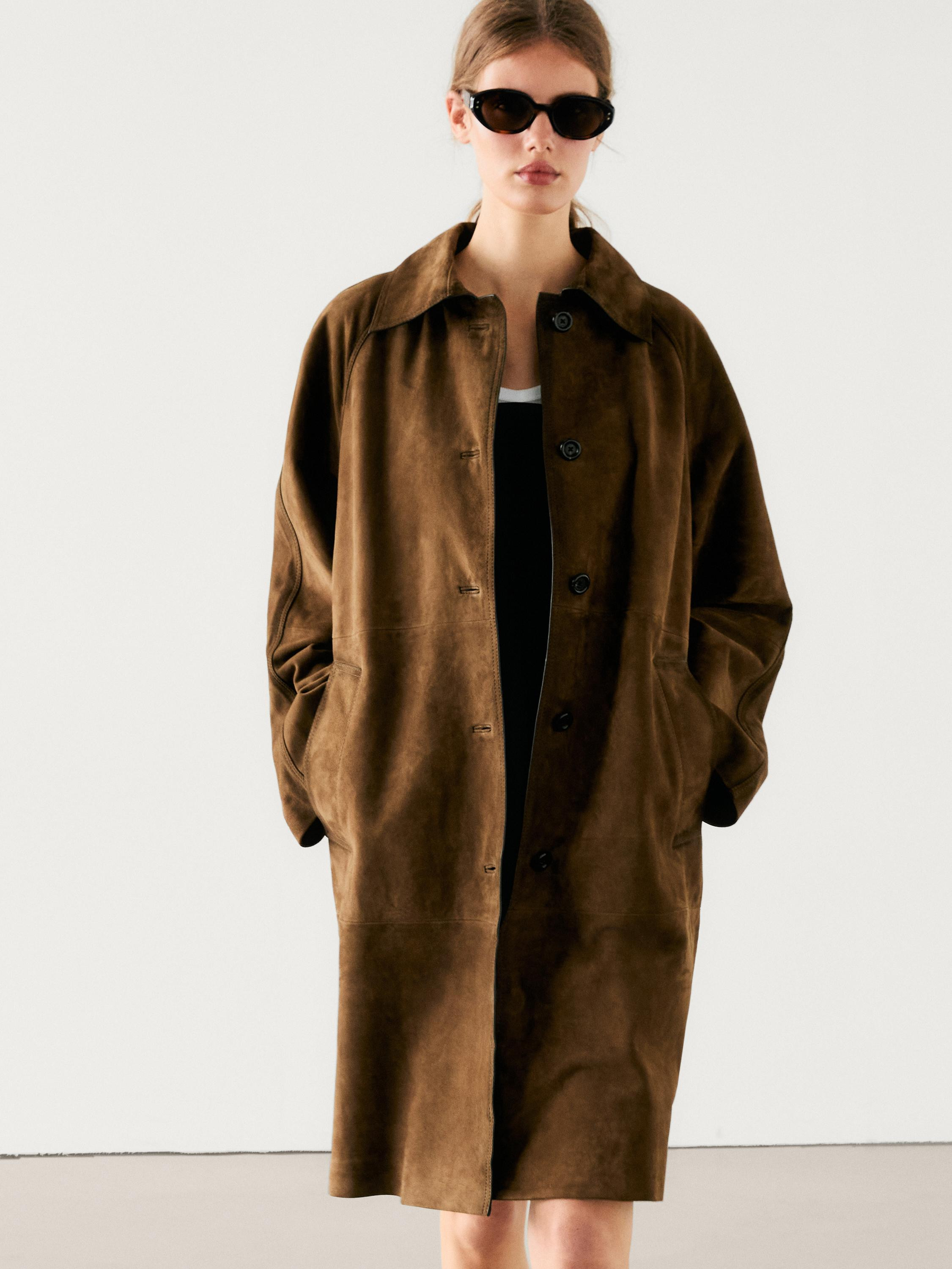 Suede leather trench coat | Massimo Dutti US