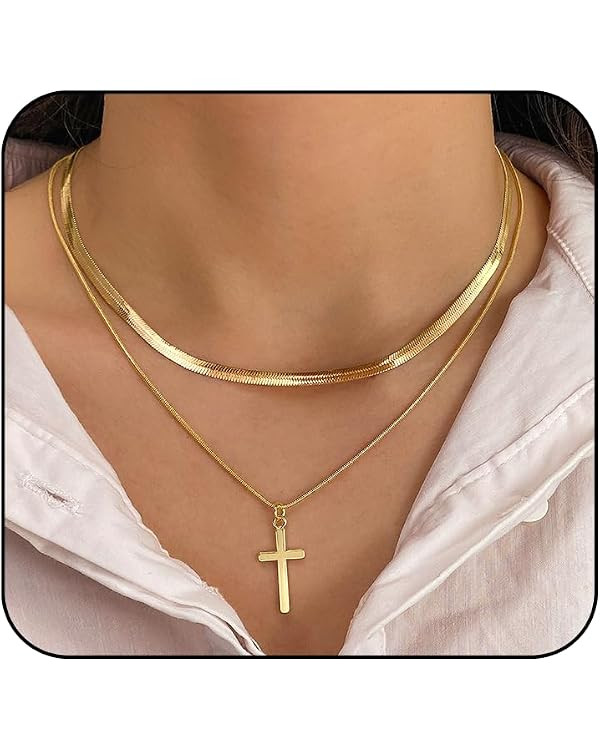 Cross Necklace for Women Layered Cross Pendant Necklaces 14K Gold Plated Y-Shaped Pendant Necklac... | Amazon (US)