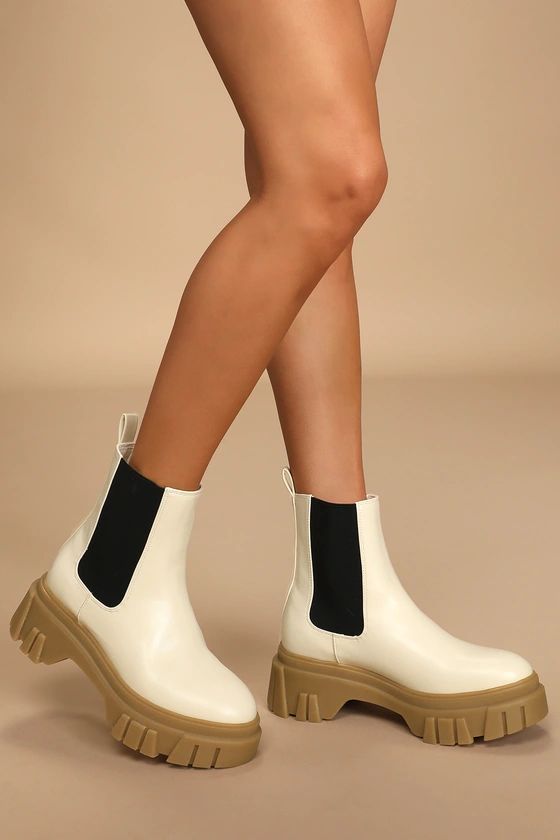 Jenny Cream Platform Slip-On Ankle Boots | Lulus (US)