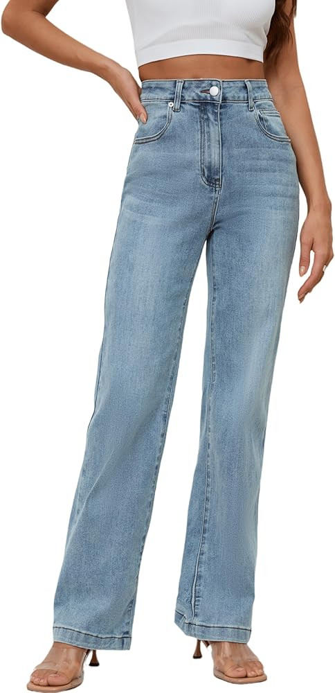 Womens Jeans Mid Waisted Straight Leg Loose Stretchy Lightweight Tummy Control Trendy Jeans for W... | Amazon (US)