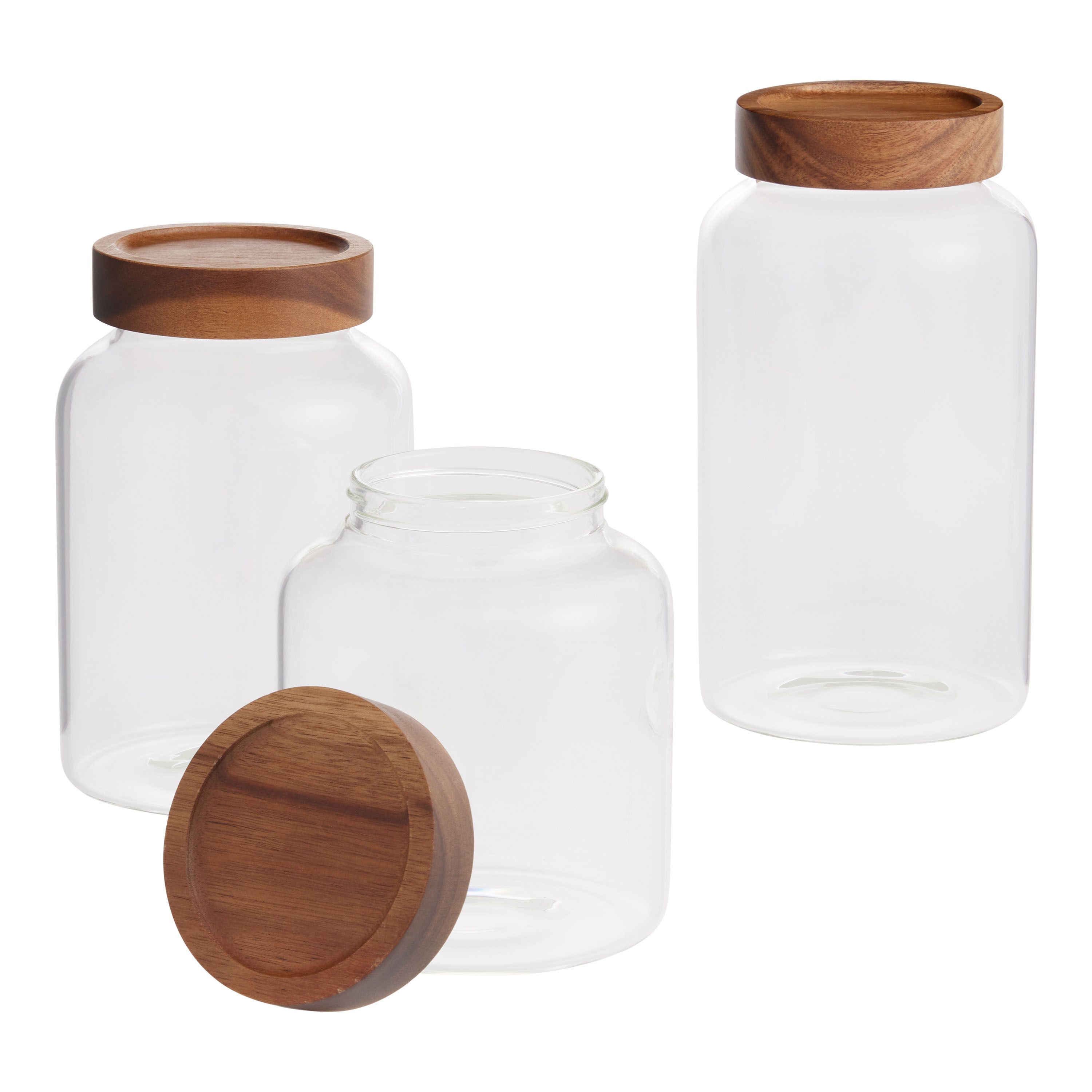 Round Clear Glass and Acacia Wood Storage Jar | World Market