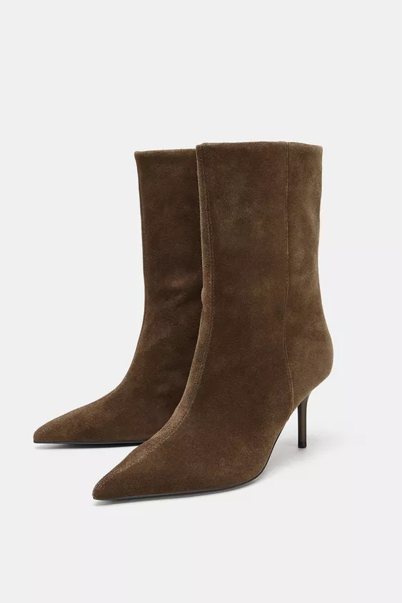 LEATHER HIGH-HEEL ANKLE BOOTS | Zara UK