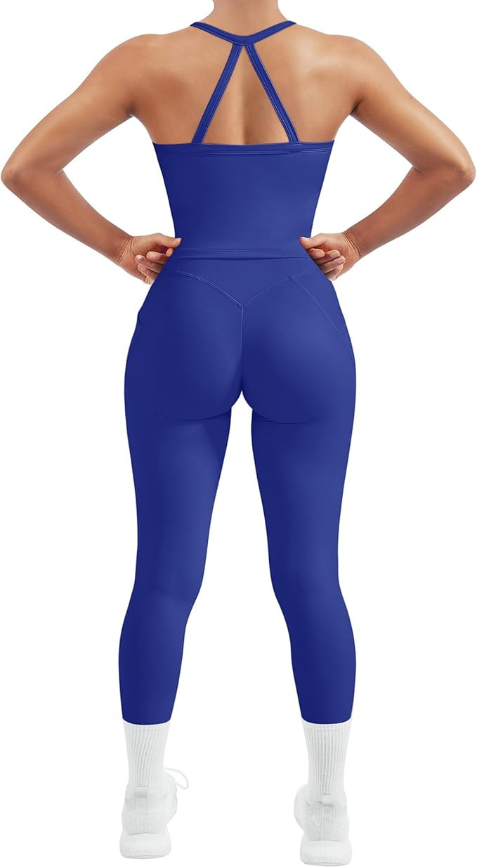 SUUKSESS Women 2 Piece Workout Sets Compression Tummy Control Leggings with Pockets Halter Built ... | Amazon (US)