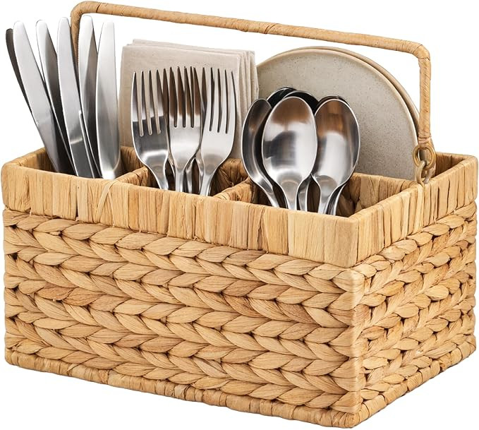 Best Choice Products Handwoven Silverware Organizer w/Handle, 4 Compartment Flatware Organizer, S... | Amazon (US)