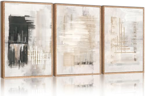 HPINUB Modern Abstract Canvas Wall Art, Set of 3 Framed Art Prints, Black and White Large Wall Painting, 16x24inch Neutral Minimalist Wall Decor for Living Room, Bedroom, Dining Room, Office, Bathroom | Amazon (US)