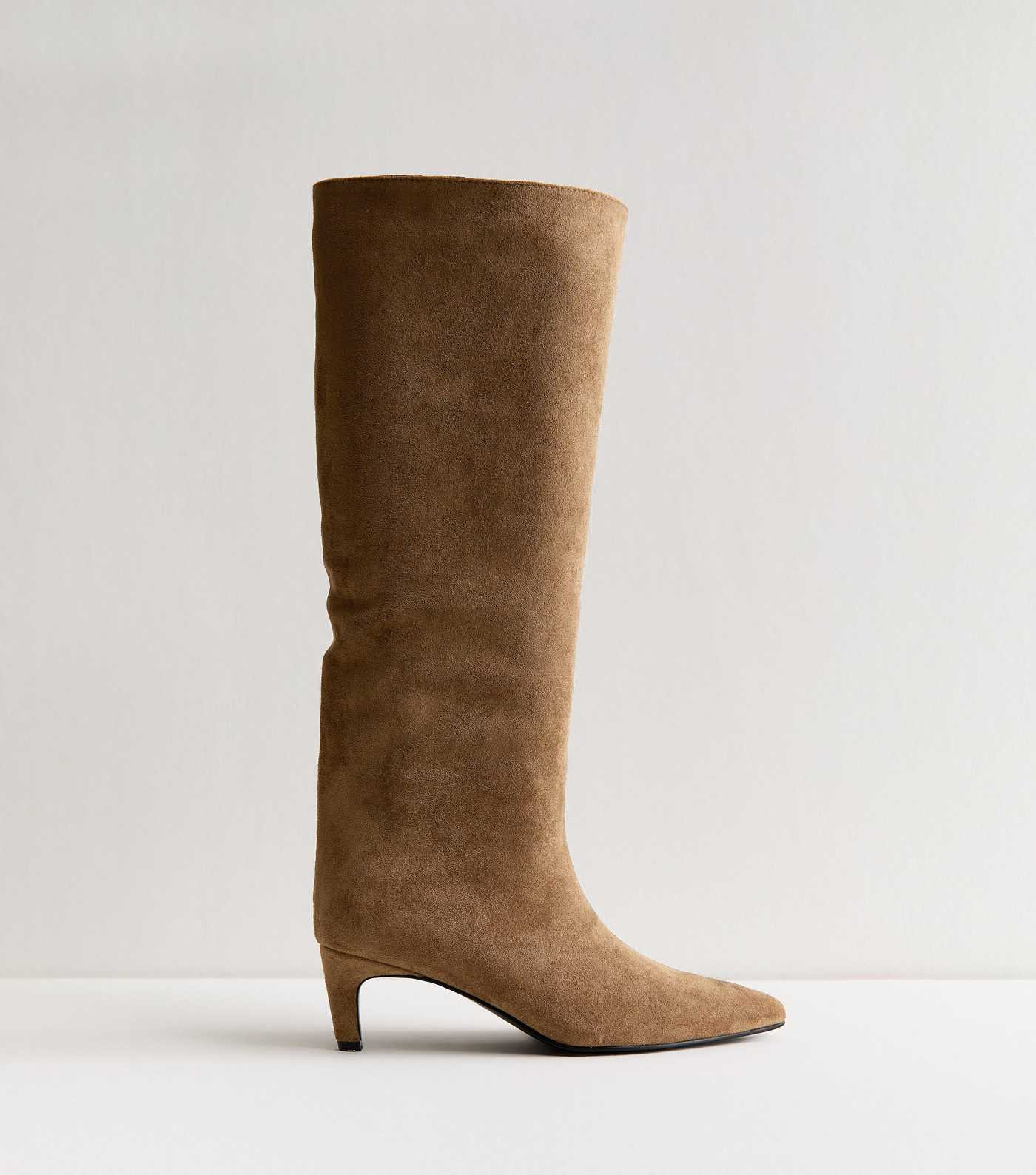Camel Faux Suede Low Stiletto Heel Knee High Boots | New Look | New Look (UK)