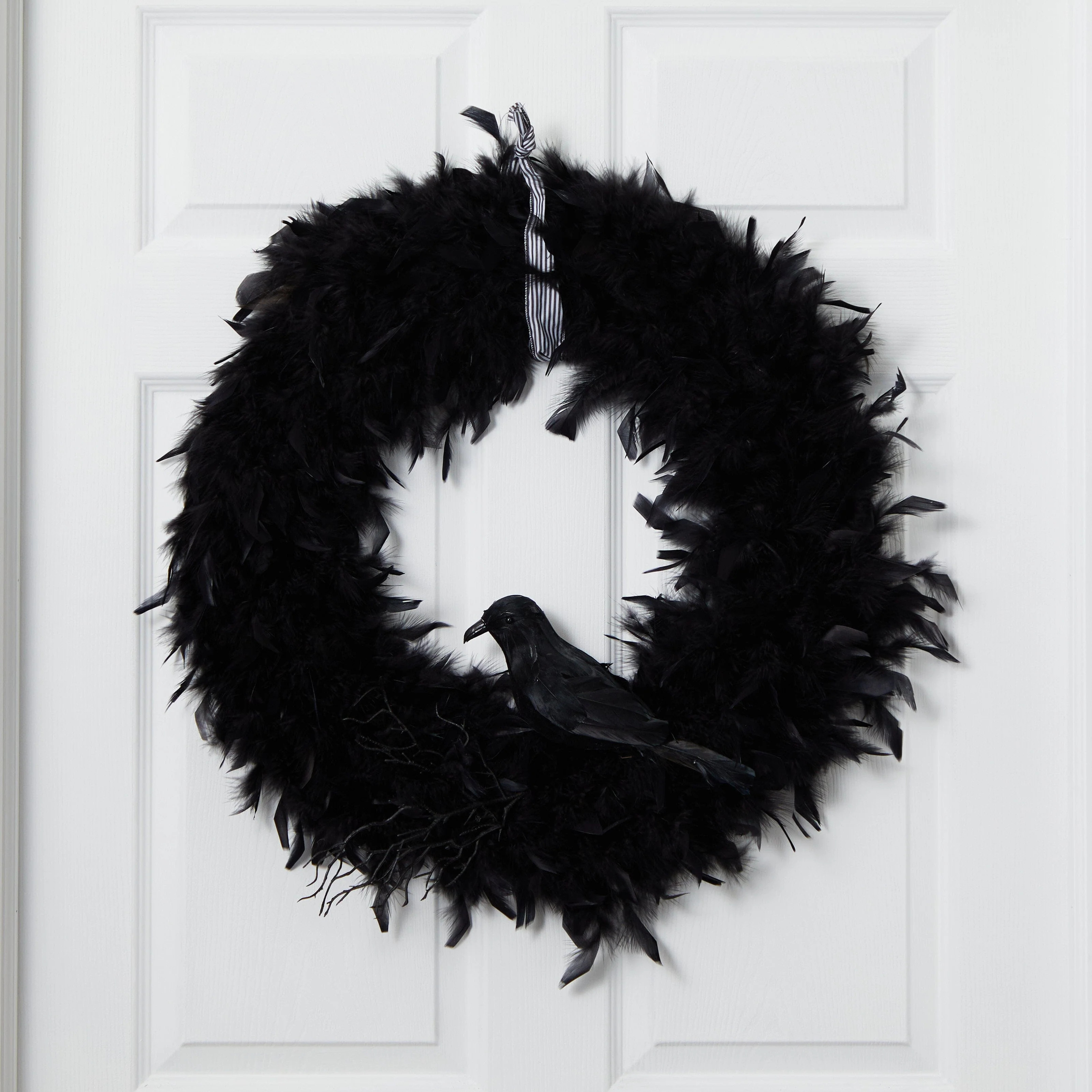 30" Halloween Raven Feather Wreath | Nearly Natural" | Nearly Natural