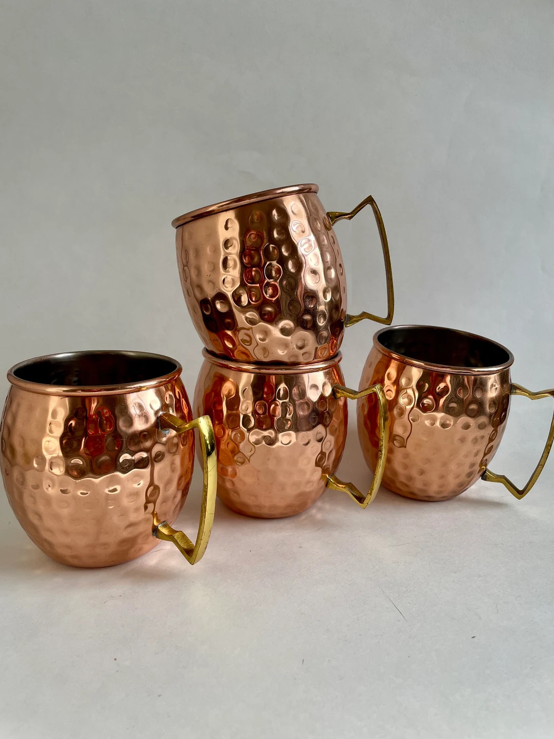 Hammered Copper Mugs With Brass Handles, Set of 4 moscow Mule Mugs Classic Barware - Etsy | Etsy (US)