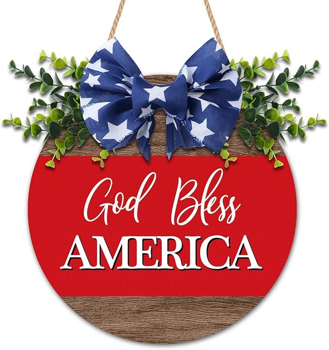 4th of July Wood Door Hanging Sign Decor Welcome Wreath Sign Patriotic Decor Independence Day Dec... | Amazon (US)