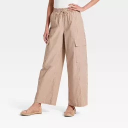 Women's Front-Tie Striped Cargo Pants - A New Day\u2122 Light Brown M | Target