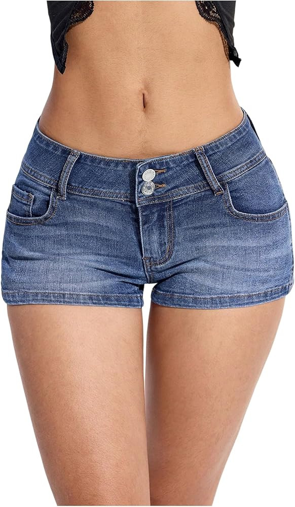 WDIRARA Women's Low Rise Denim Shorts Y2k Stretch Mini Jean Shorts Streetwear | Amazon (US)