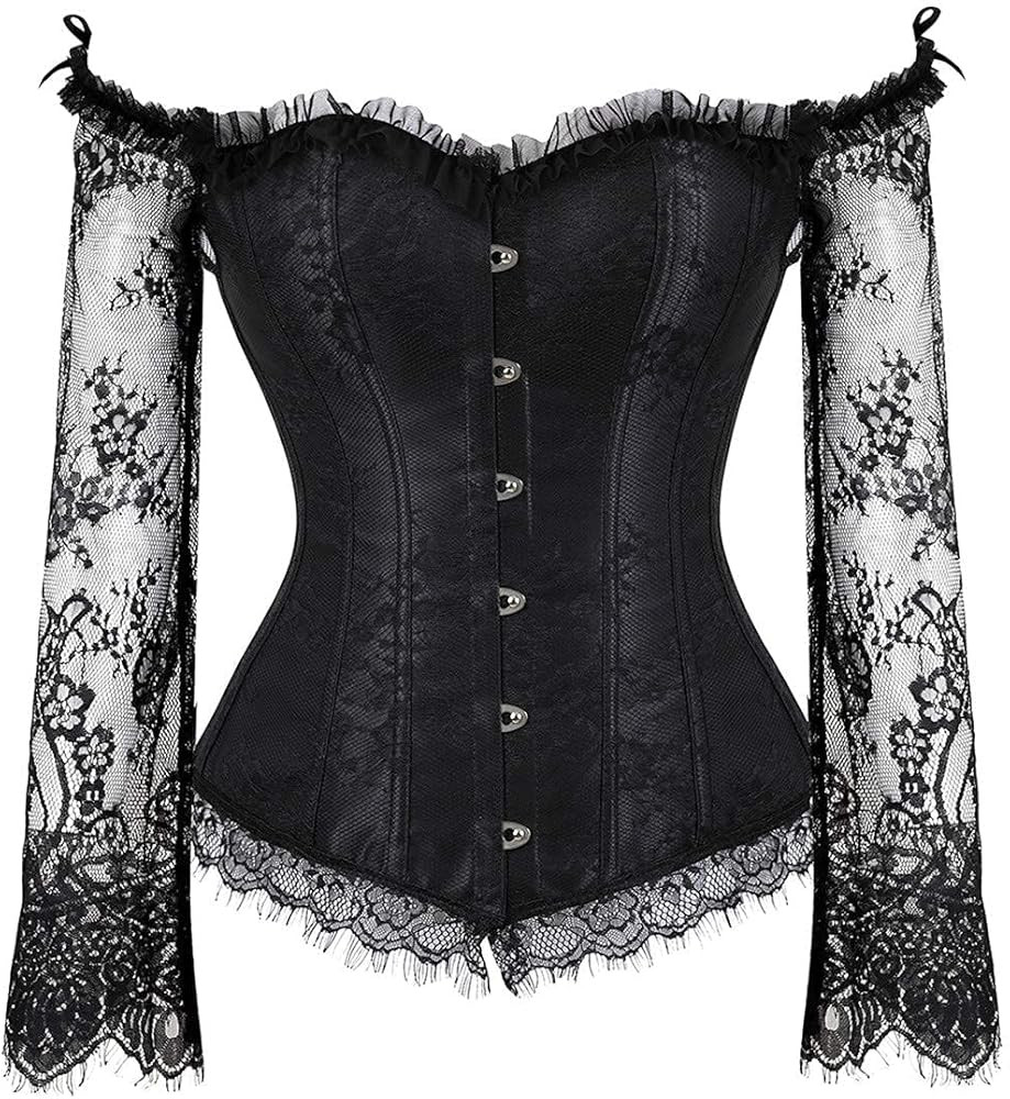 SZIVYSHI Corset Tops for Women with Sleeves, Bustier Overbust Lace Up Bodice Lingerie, Vintage St... | Amazon (US)