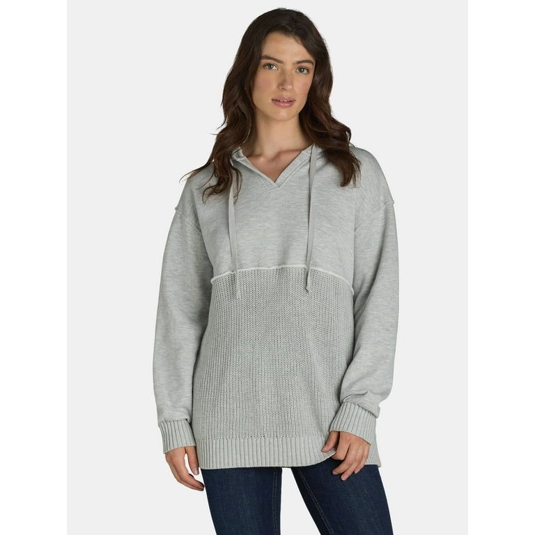 Time And Tru Women's Mixed Media Hoodie, Sizes XS-XXXL | Walmart (US)