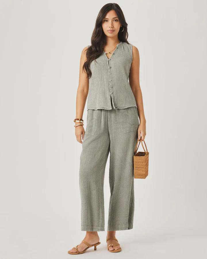 Ava Gauze Button Tank | Splendid