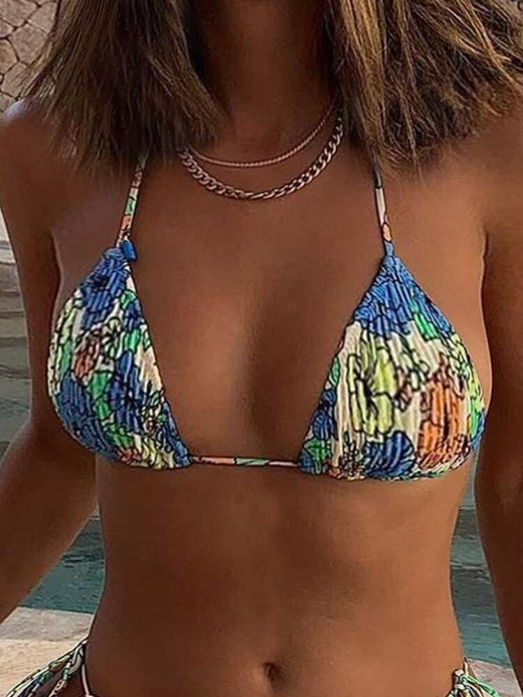 Floral Print Smocked Bikini Top | SHEIN