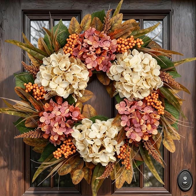 26" Autumn Fall Door Wreath with Hydrangea Berry Eucalyptus for Outdoor | Amazon (US)