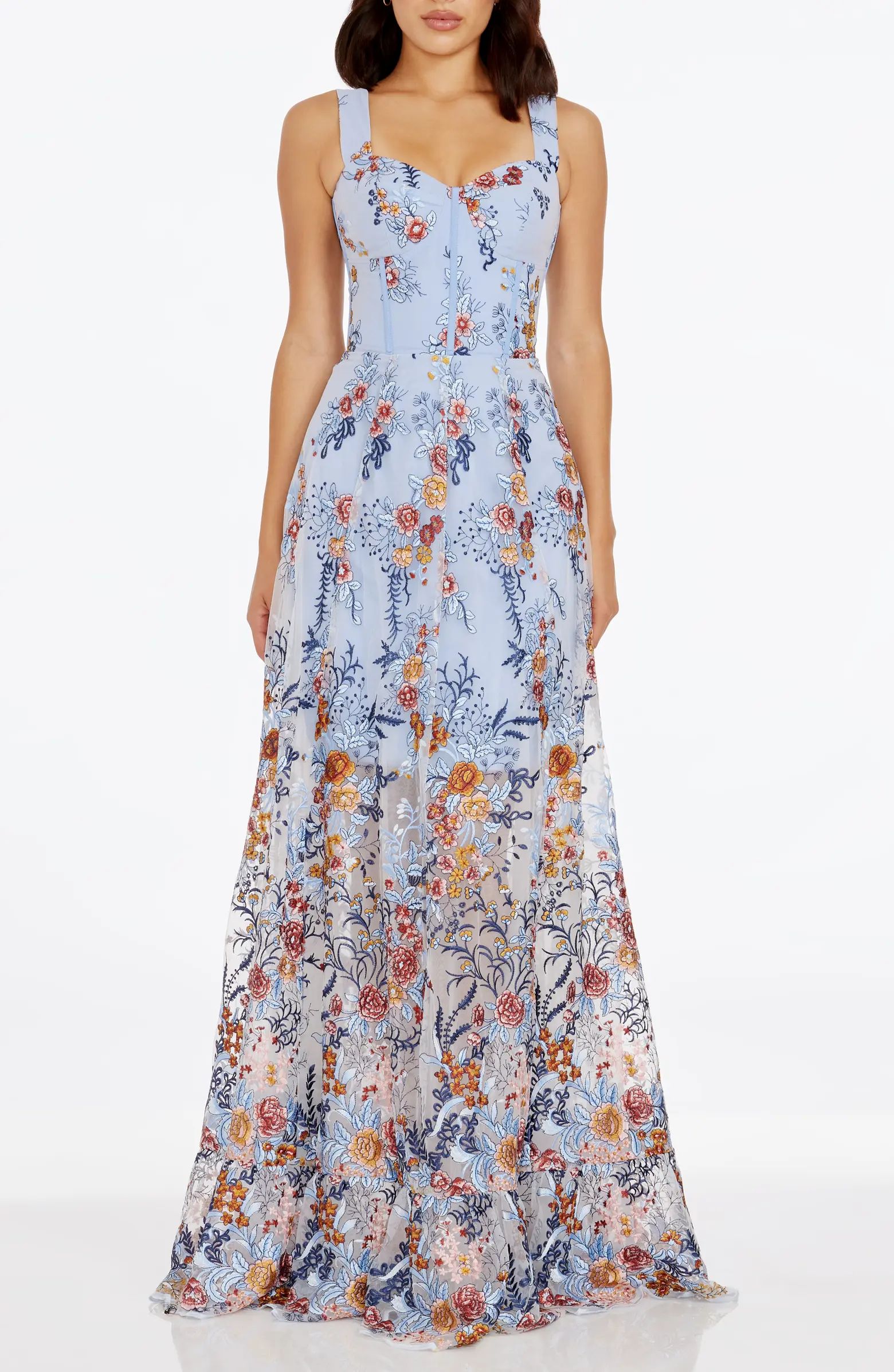 Anabel Floral Embroidered Chiffon Gown | Nordstrom