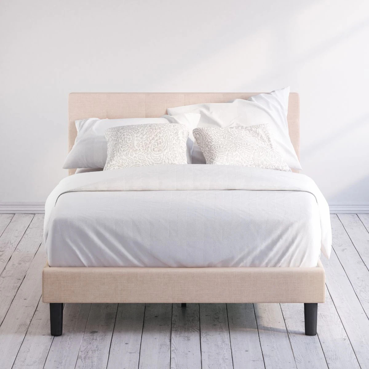 Zinus Queen Beige Metal Tufted Platform Bed with Headboard one_size in White | SPI-TURF-B-Q | Lowe's