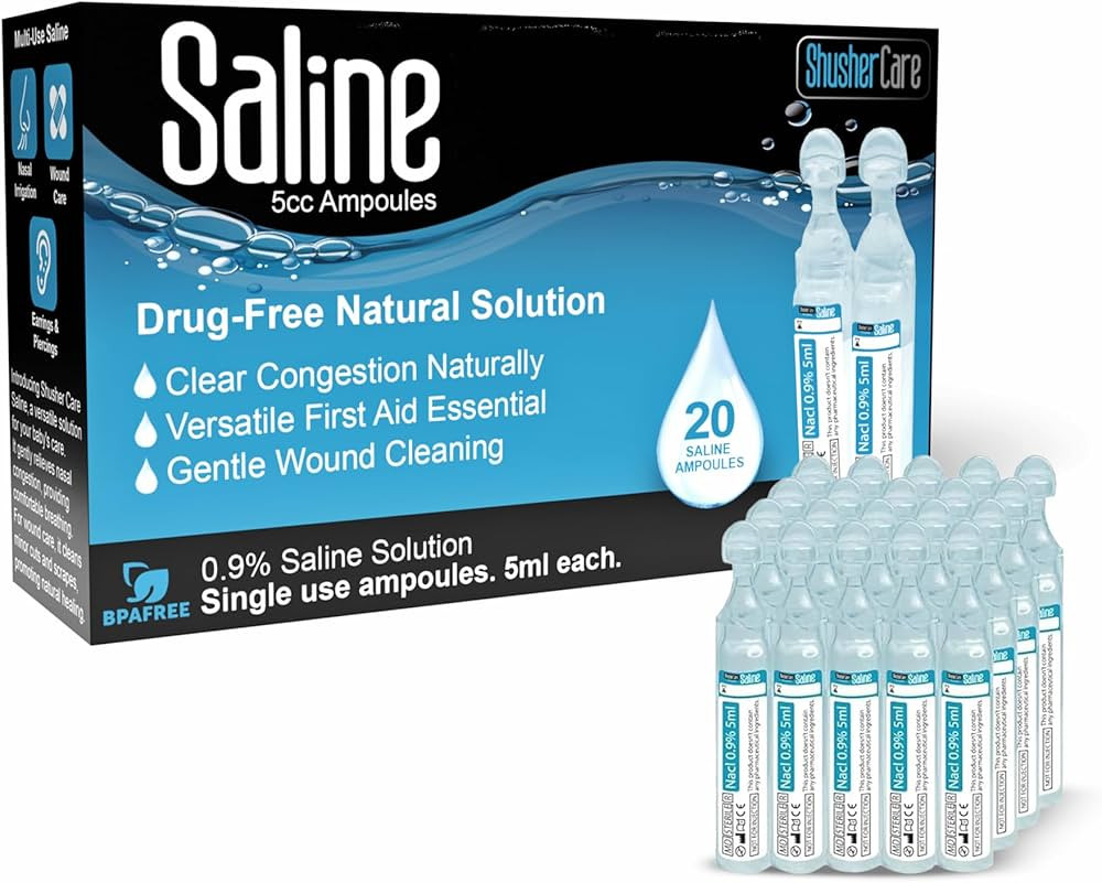 Shusher Care Saline Ampoules - Saline Solution, Sodium Chloride 0.9%, Nasal Cleanse for Babies, K... | Amazon (US)