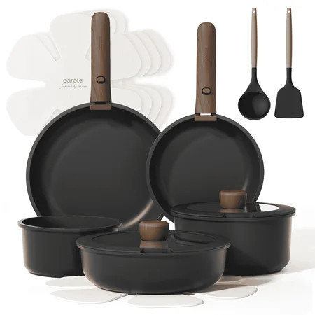 Carote 15 Pcs Nonstick Cookware Sets, Granite Non Stick Pots and Pans with Removable Handles, Oven Safe, Induction Compatible, Black | Walmart (US)