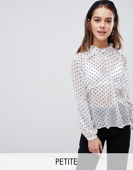 Y.A.S Petite polka dot spot sheer high neck blouse | ASOS UK