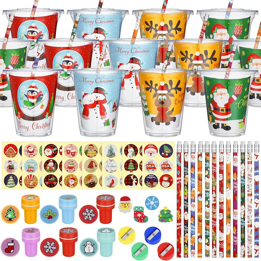 Zhanmai 168 Pcs Christmas Stationery Party Favors Bulk Pencils Sharpener Plastic Cups Cards Erase... | Amazon (US)