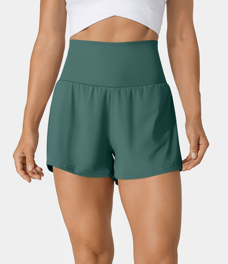 Women’s Super High Waisted Back Pocket & Side Hidden Pocket 2-in-1 Yoga Shorts 2.5" - Halara | HALARA