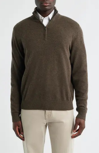 Nordstrom Quarter Zip Cashmere Sweater in Brown Desert Heather at Nordstrom Rack, Size Small | Nordstrom Rack