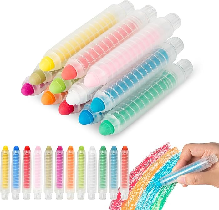 Dustless Chalk for Kids,Non-toxic 12 Colored Sidewalk Chalk With Holder for Kids, Washable Toddle... | Amazon (US)