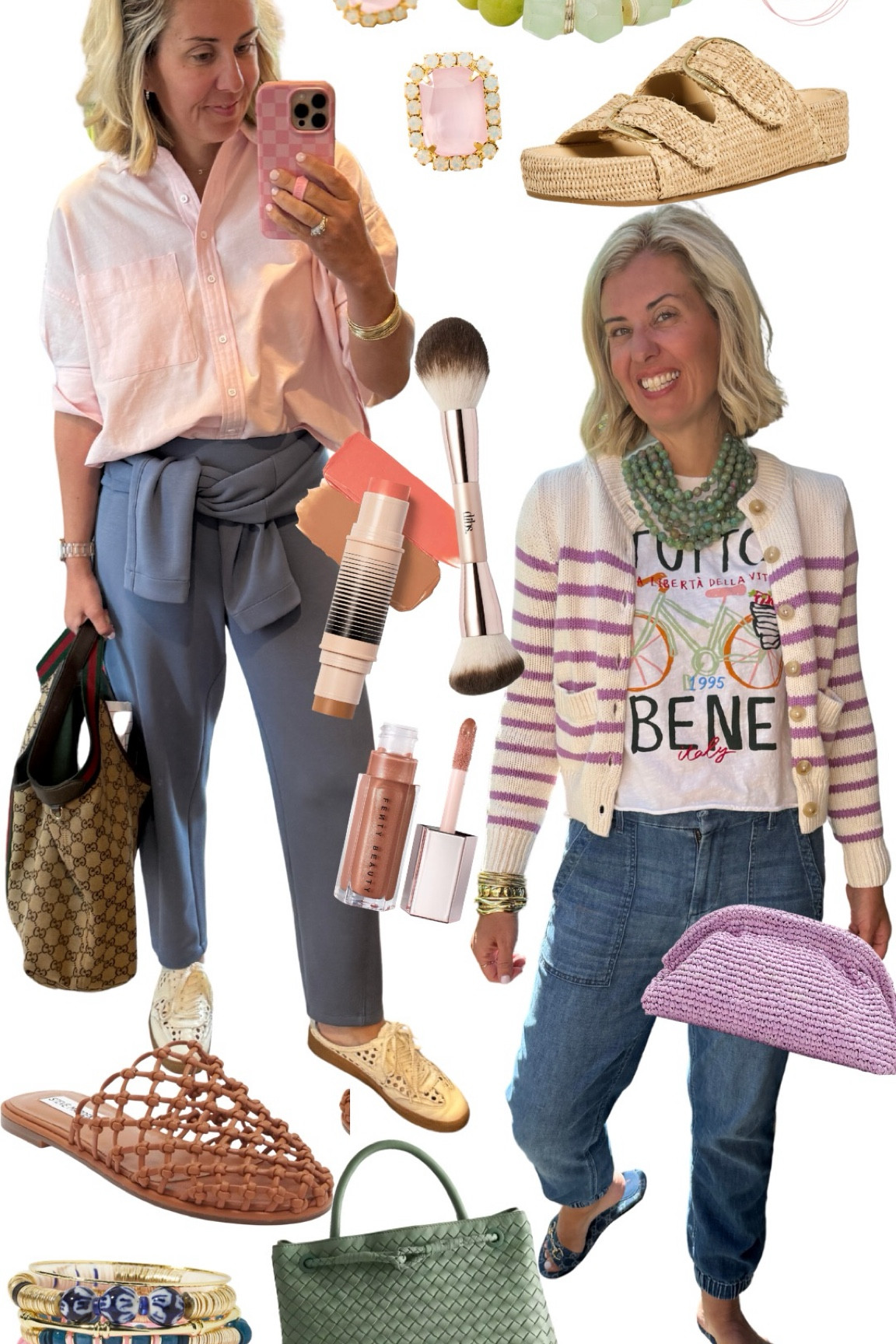 Two recent spring outfits that I’m loving and y’all are too!! 
Tops & Cardigans - xs
Barrel Pants - small petite 
Jeans - 2
Sneaker - 8
Gucci Slides - 38.5 (sized up 1/2)
*Use Boden code K6X7  15% off on new styles
*Use Dibs code MIXANDMATCH 
*Use Loopy code mixandmatchmadness 
*Use Allie + Bess code Catherine20


#LTKmomlife #LTKdayinmylife #LTKOver40