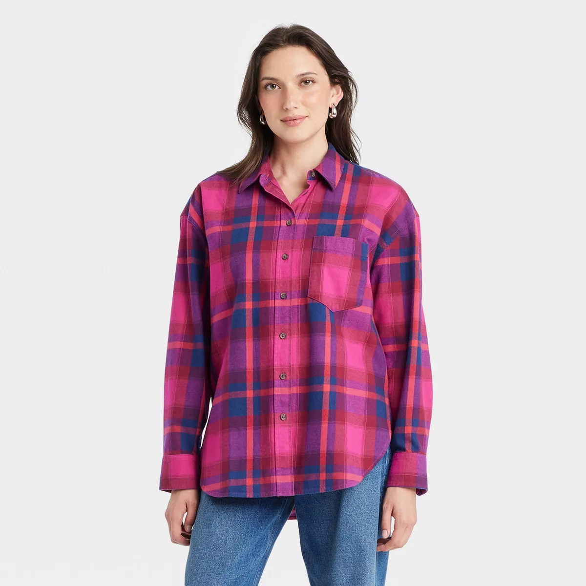 Women's Oversized Flannel Long Sleeve Collared Button-Down Shirt - Universal Thread™ | Target