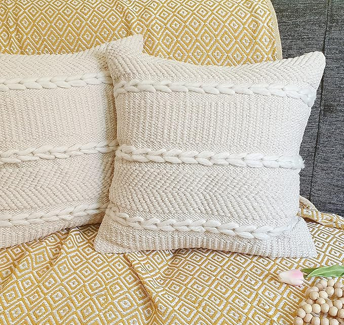 Heavenera Pack of 2-18x18 Cotton Decorative Throw Pillow Boho Pillow Case Decorative Cushion Cove... | Amazon (US)