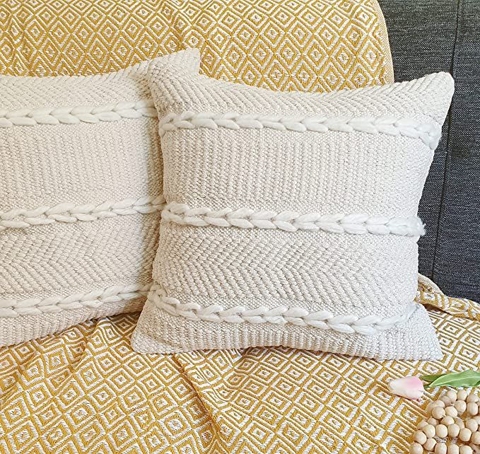 Heavenera Pack of 2-18x18 Cotton Decorative Throw Pillow Boho Pillow Case Decorative Cushion Cove... | Amazon (US)