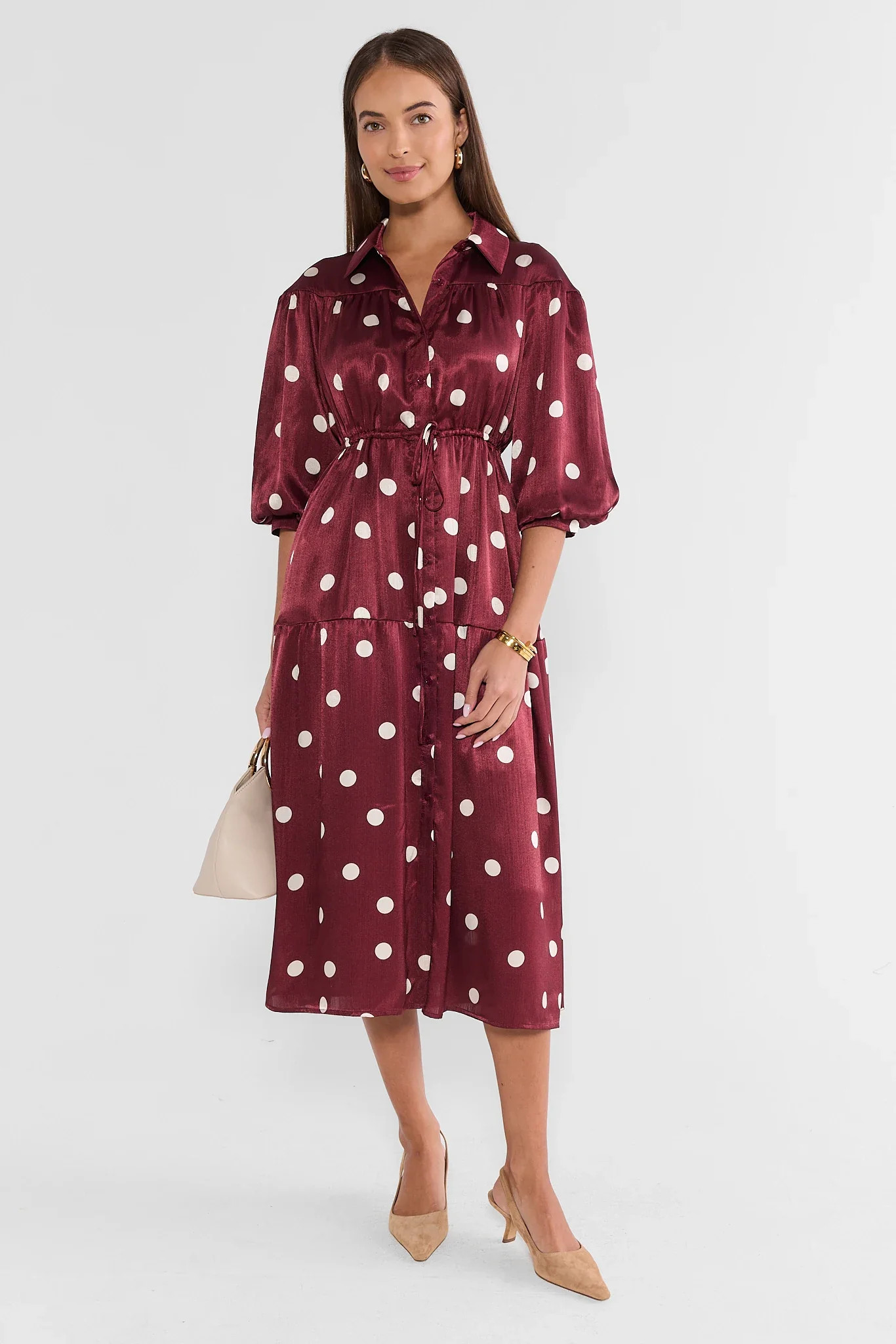 Steph Burgundy Polka Dot Midi Dress | Avara