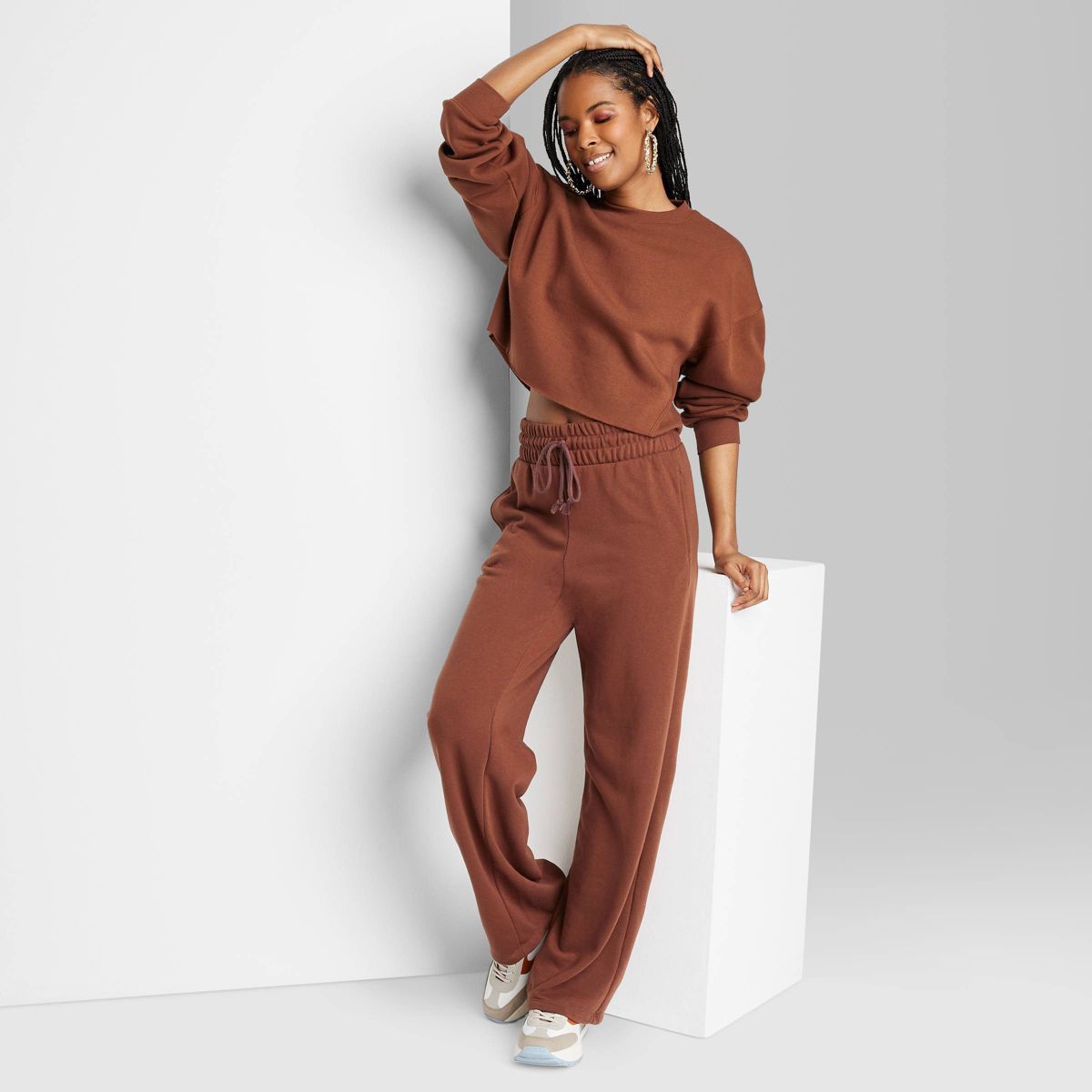 Women's High-Rise Wide Leg French Terry Sweatpants - Wild Fable™ Brown M | Target