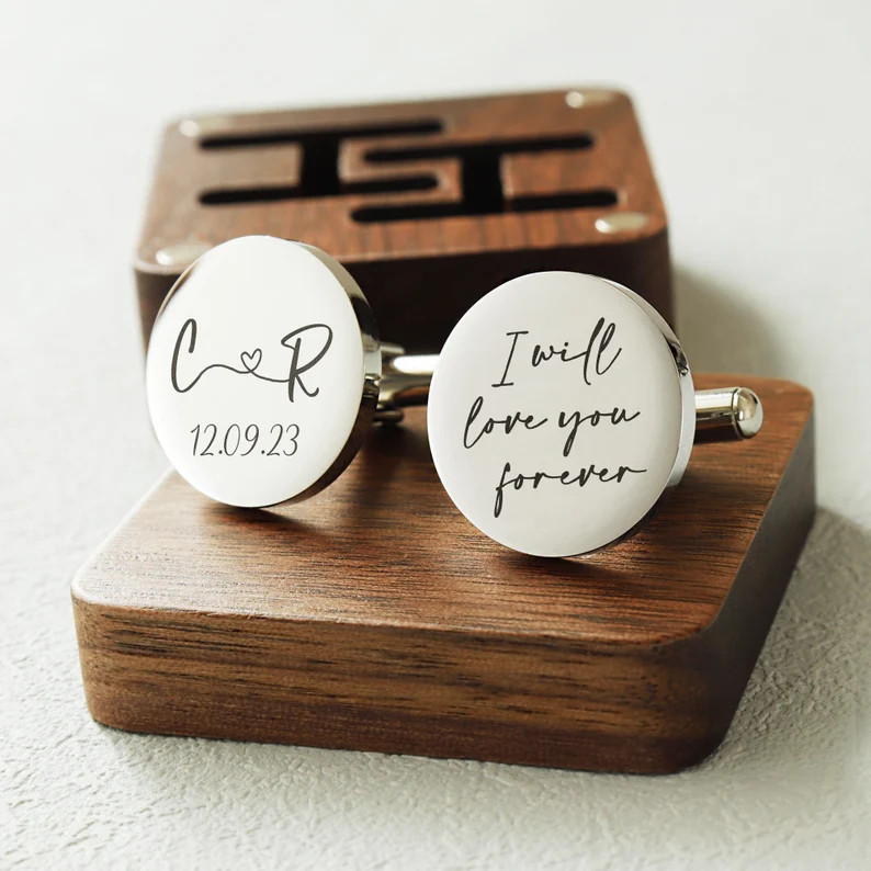 Custom Metal Cufflinks - Engraved Box Optional, Wedding Day Cuff Links for Groom Dad Father of th... | Etsy (Global)